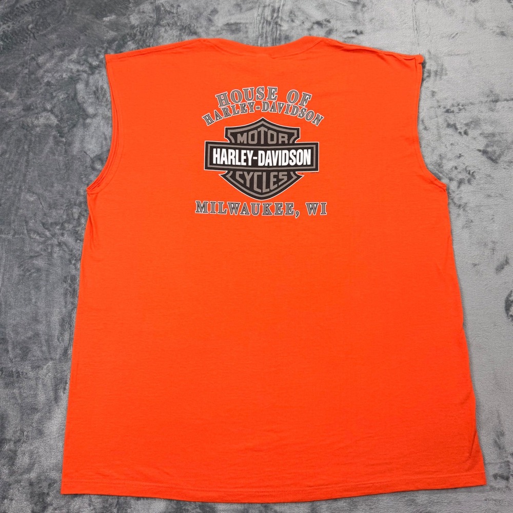 NWT Harley-Davidson 105 Anniversary Muscle Tee Orange Mens 3XL Made in USA - Picture 3 of 8